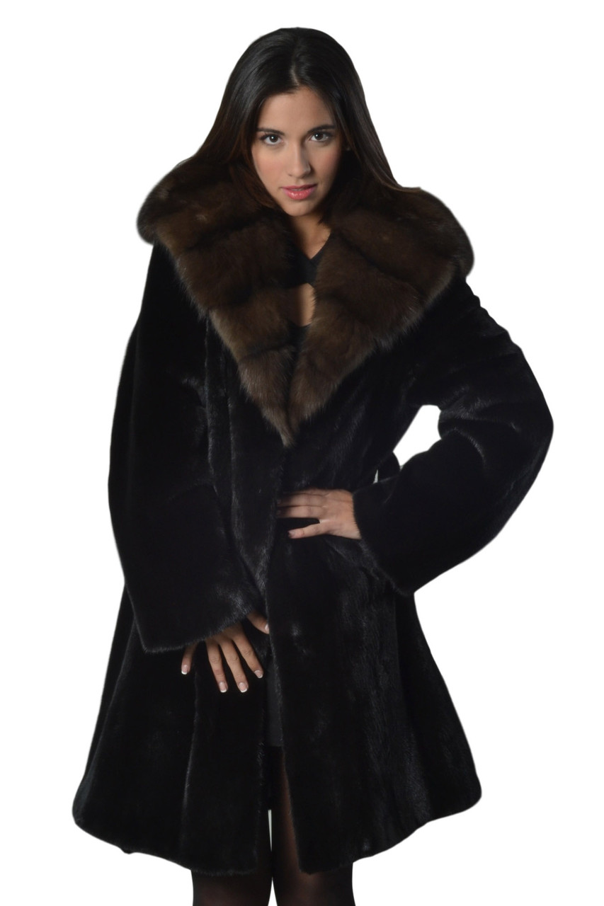 Black Mink Fur Coat and Sable Hood | SKANDINAVIK FUR