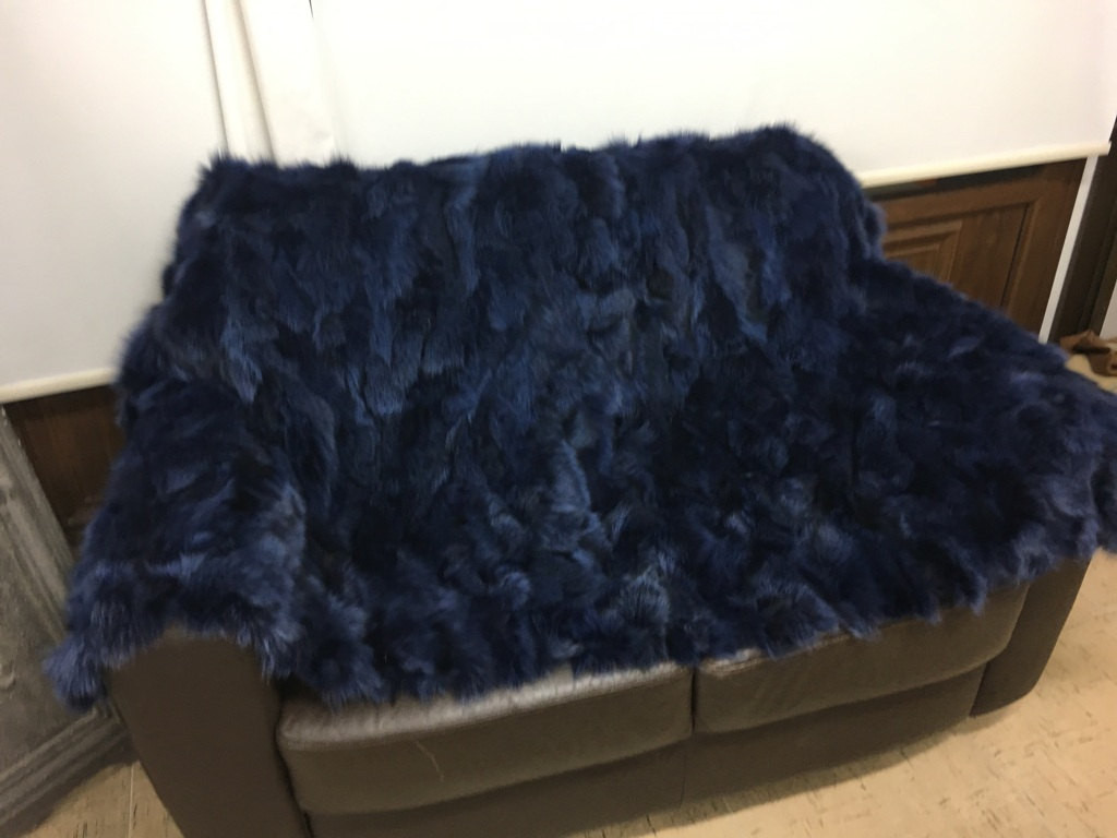 Navy Blue Fox Fur Blanket Throw SKANDINAVIK FUR
