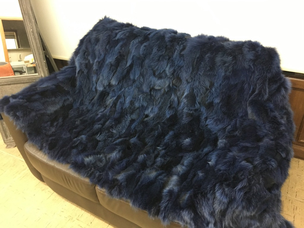 Navy Blue Fox Fur Blanket Throw SKANDINAVIK FUR