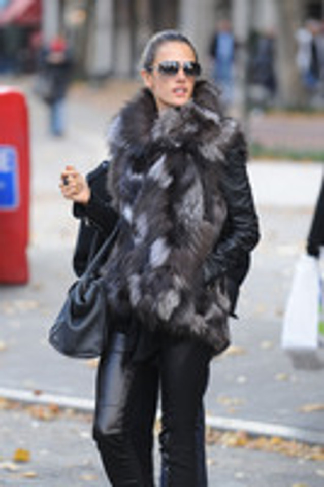 Alessandra Ambrosio in High Fashion Silver Fox Fur Vest