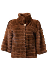 BADBLOOD★韓国大人気 The Fur Jacket Brown Mink Fur Jacket Cropped Sleeves Stand Up Collar