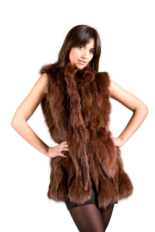 週末限定価格 Synthetic Fur Lace-up Vest Brown Fox Fur Vest | SKANDINAVIK FUR
