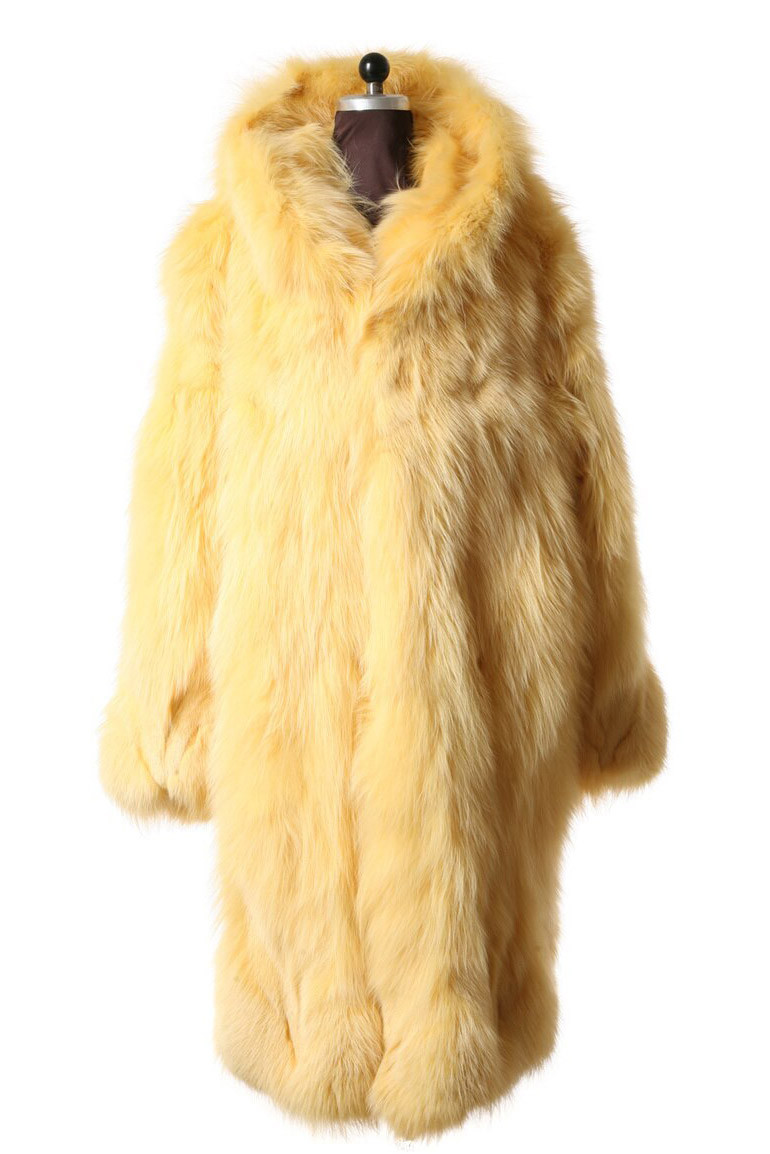 Yellow Fox Fur Coat Hooded Full Length | SKANDINAVIK FUR
