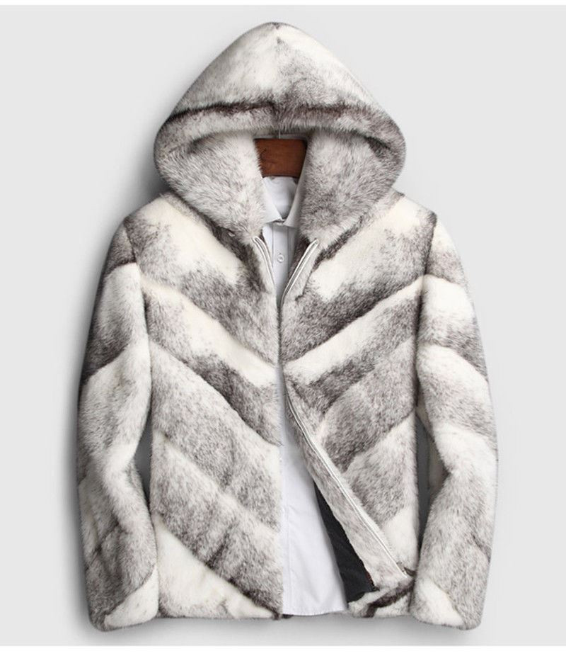 Mens Hooded Black Cross Mink Fur Coat | SKANDINAVIK FUR