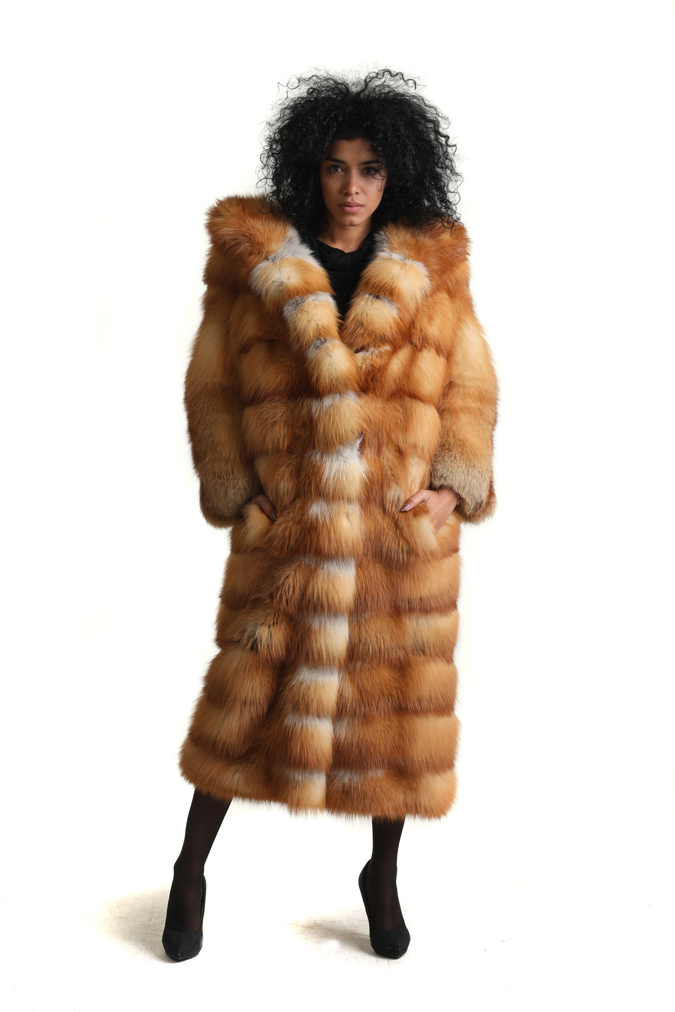 Saga Red Fox Fur Coat 3/4 Length Hooded Fully Let out