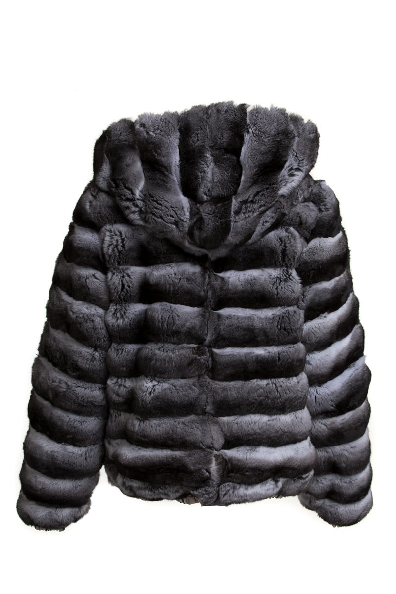Men's Hooded Chinchilla Fur Bomber Jacket Reversible SKANDINAVIK FUR