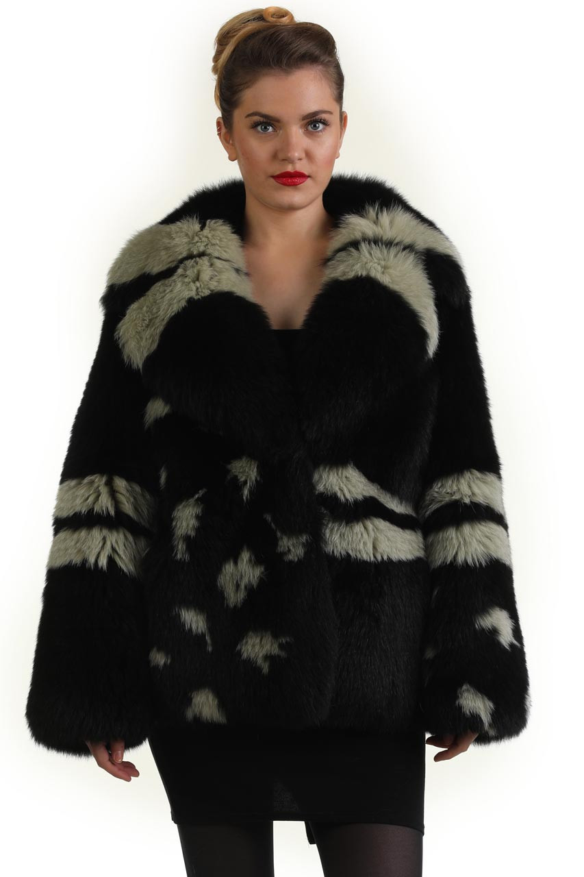 Black Striped Fox Fur Coat | SKANDINAVIK FUR
