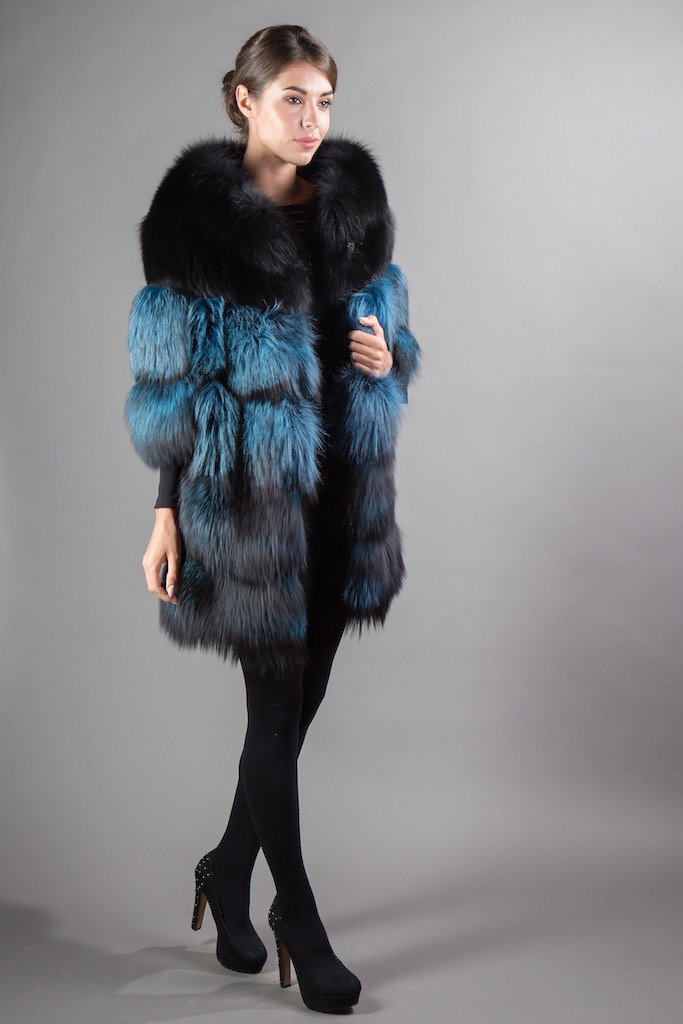 Blue Black Saga Fox Fur Coat 4/5 Sleeves | SKANDINAVIK FUR