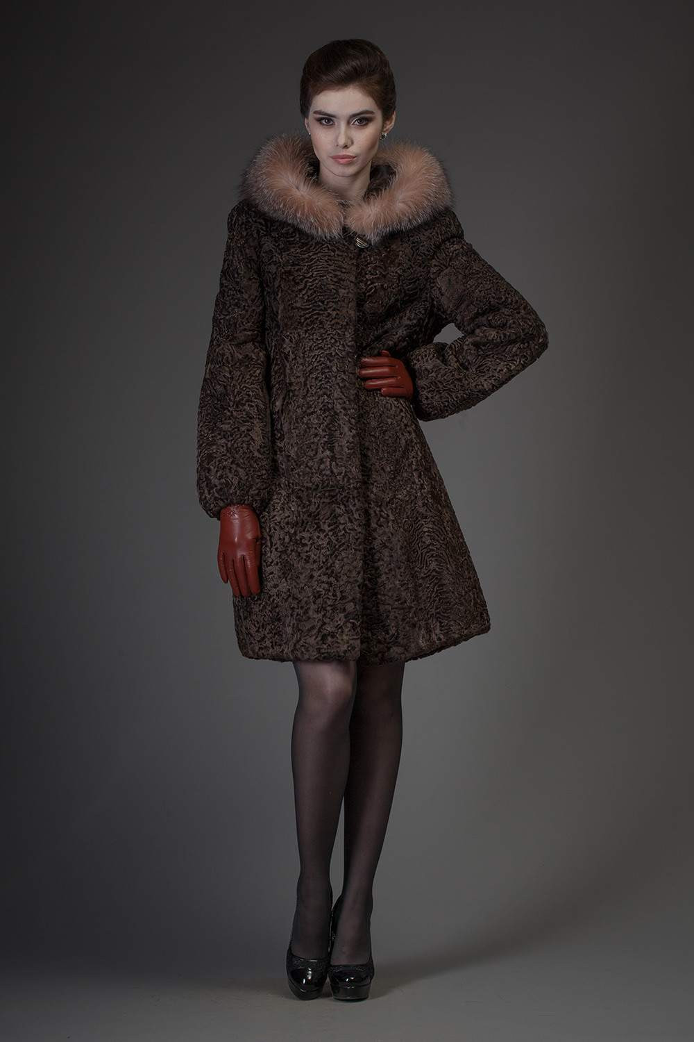 Brown Hooded Persian Lamb Fur Coat | SKANDINAVIK FUR