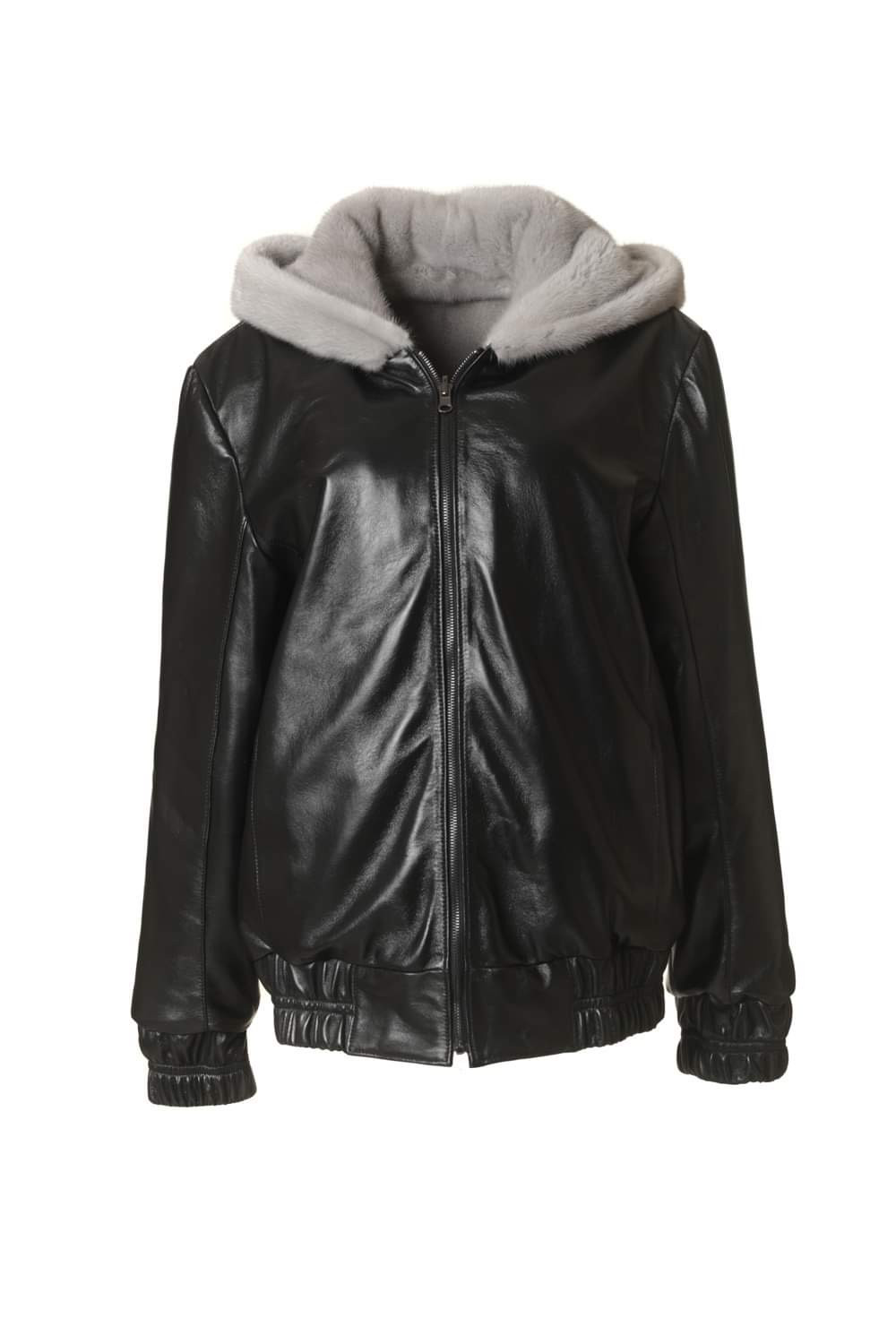 Reversible Hooded Chinchilla Leather Bomber Jacket | SKANDINAVIK FUR