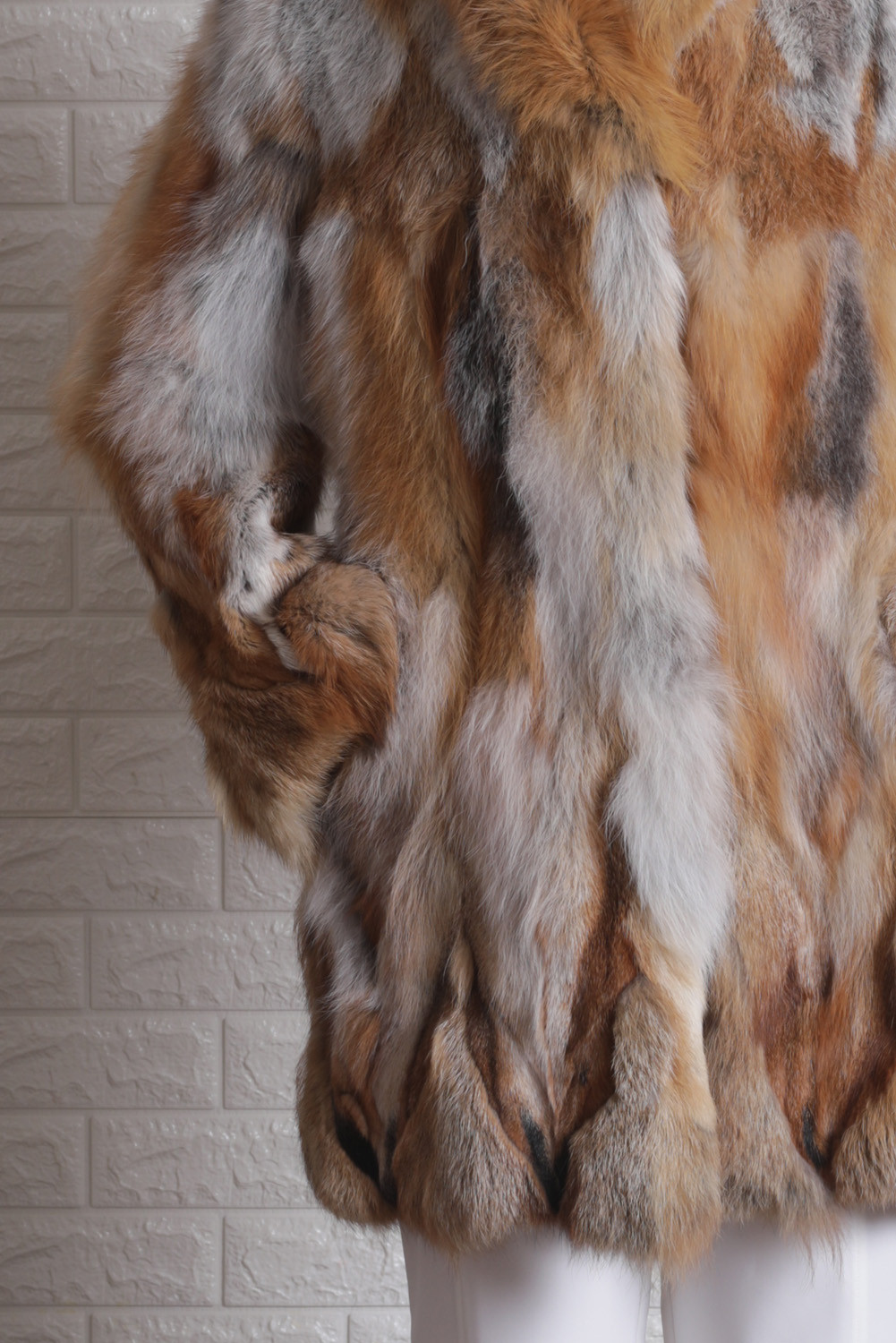 Mid Length Red Fox Fur Coat Shawl Fox Collar M | SKANDINAVIK FUR