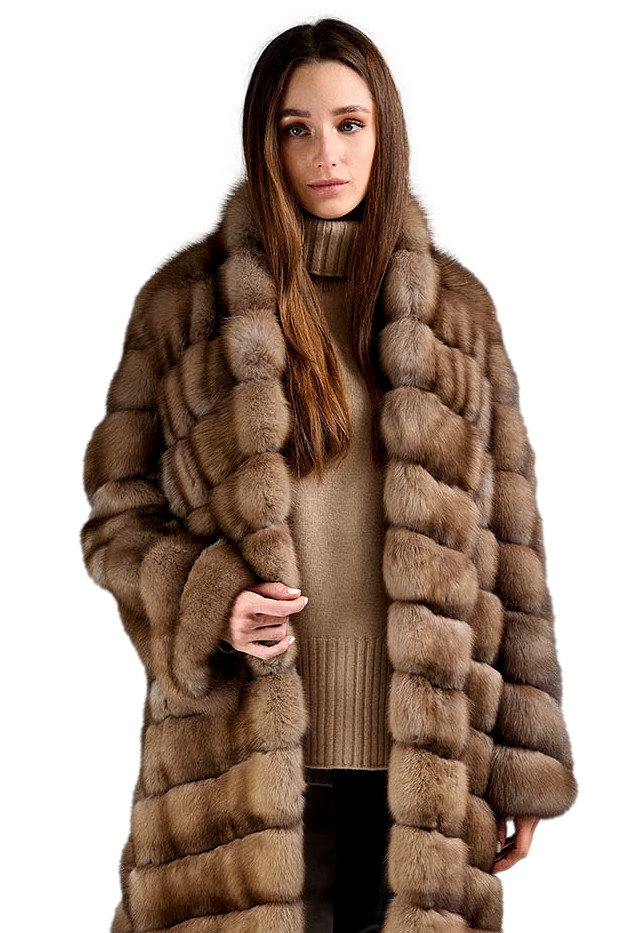 Three-Quarter Length Light Brown Russian Sable Fur Coat with a