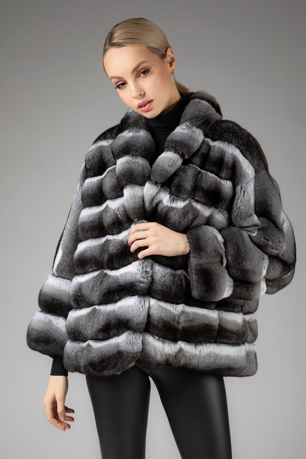 Chinchilla fur coat with minimalistic collar| SKANDINAVIK FUR
