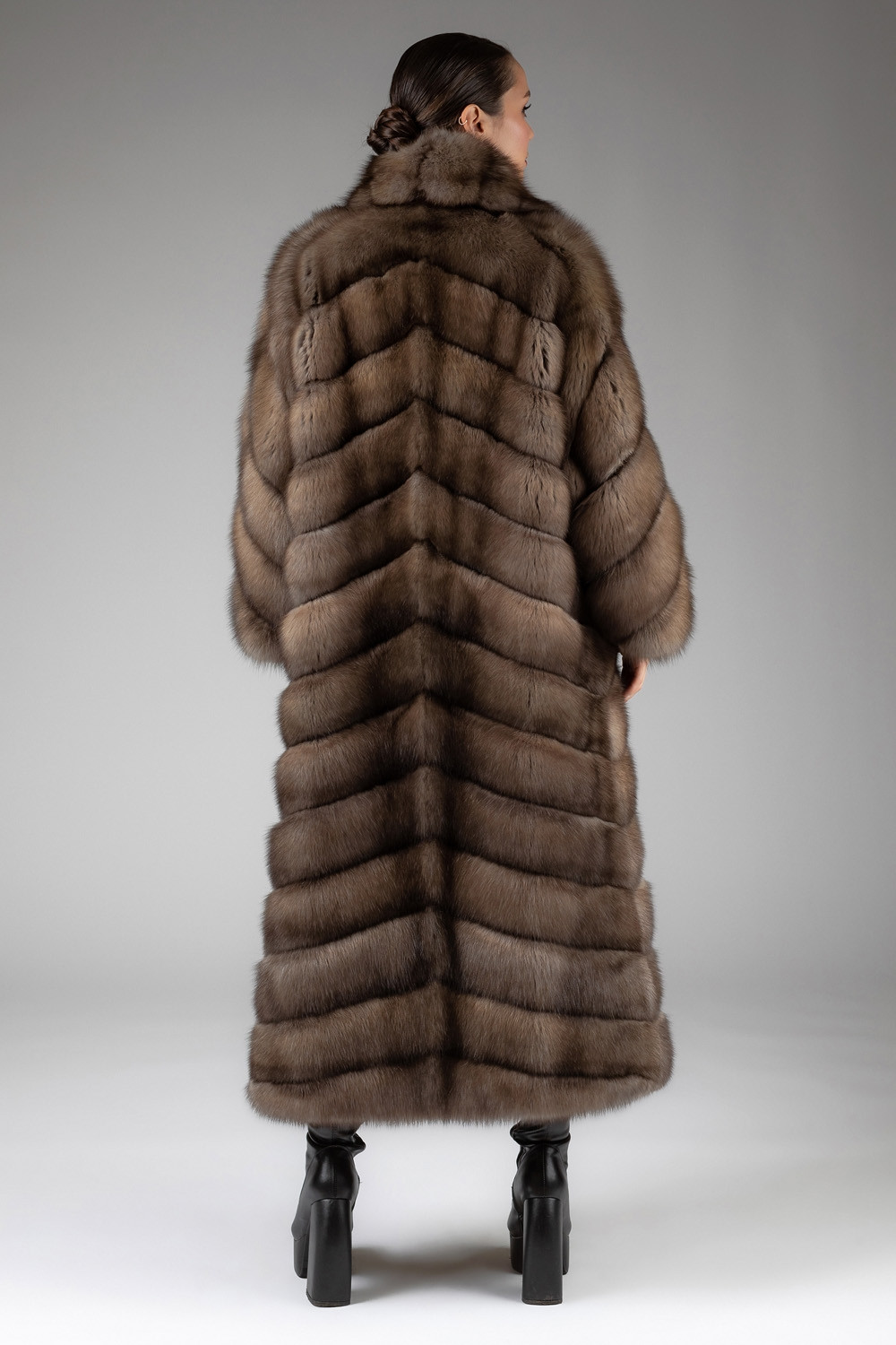 Reversible sable cashmere wool fur coat long | SKANDINAVIK FUR