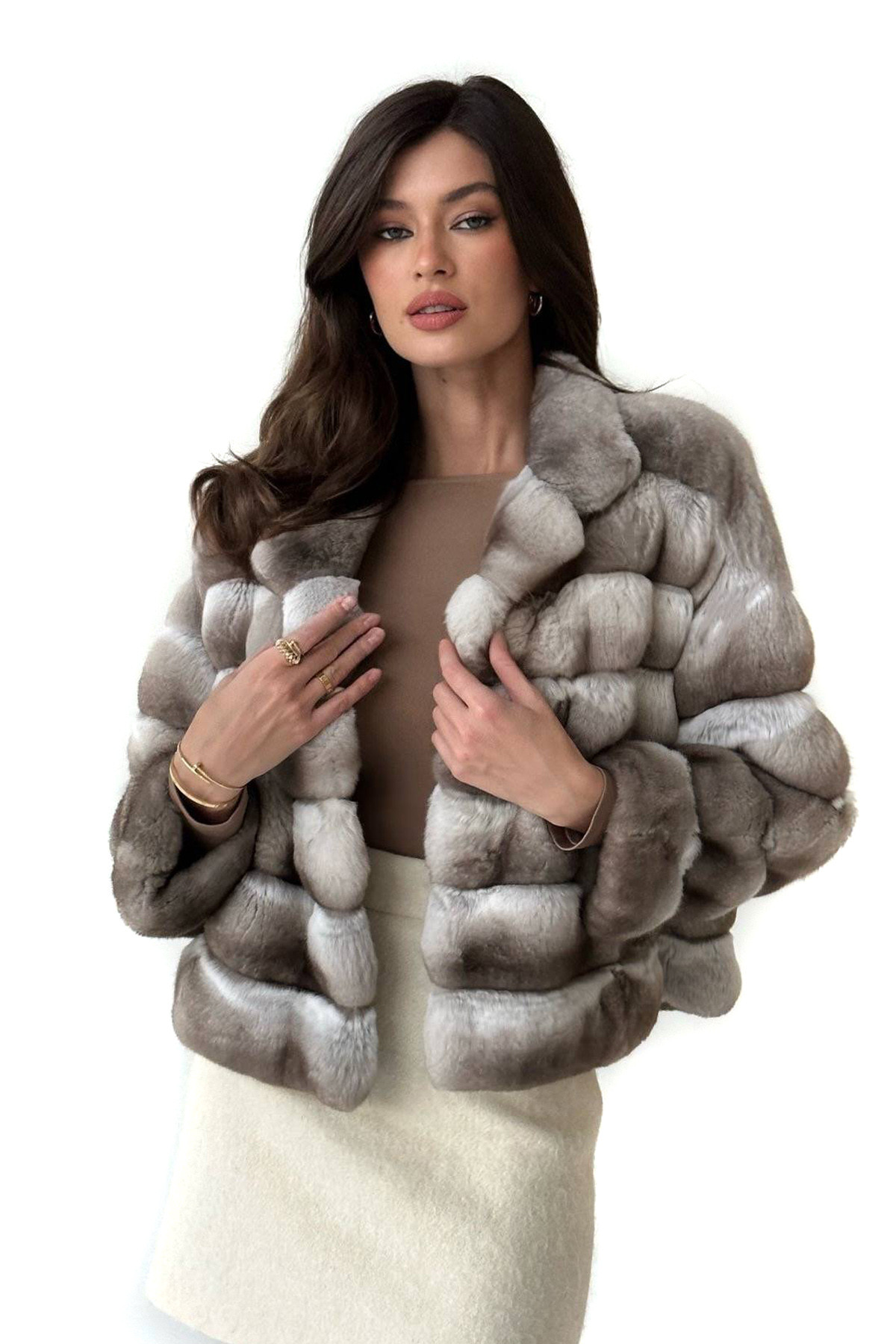 Beige Chinchilla Jacket Aida | SKANDINAVIK FUR