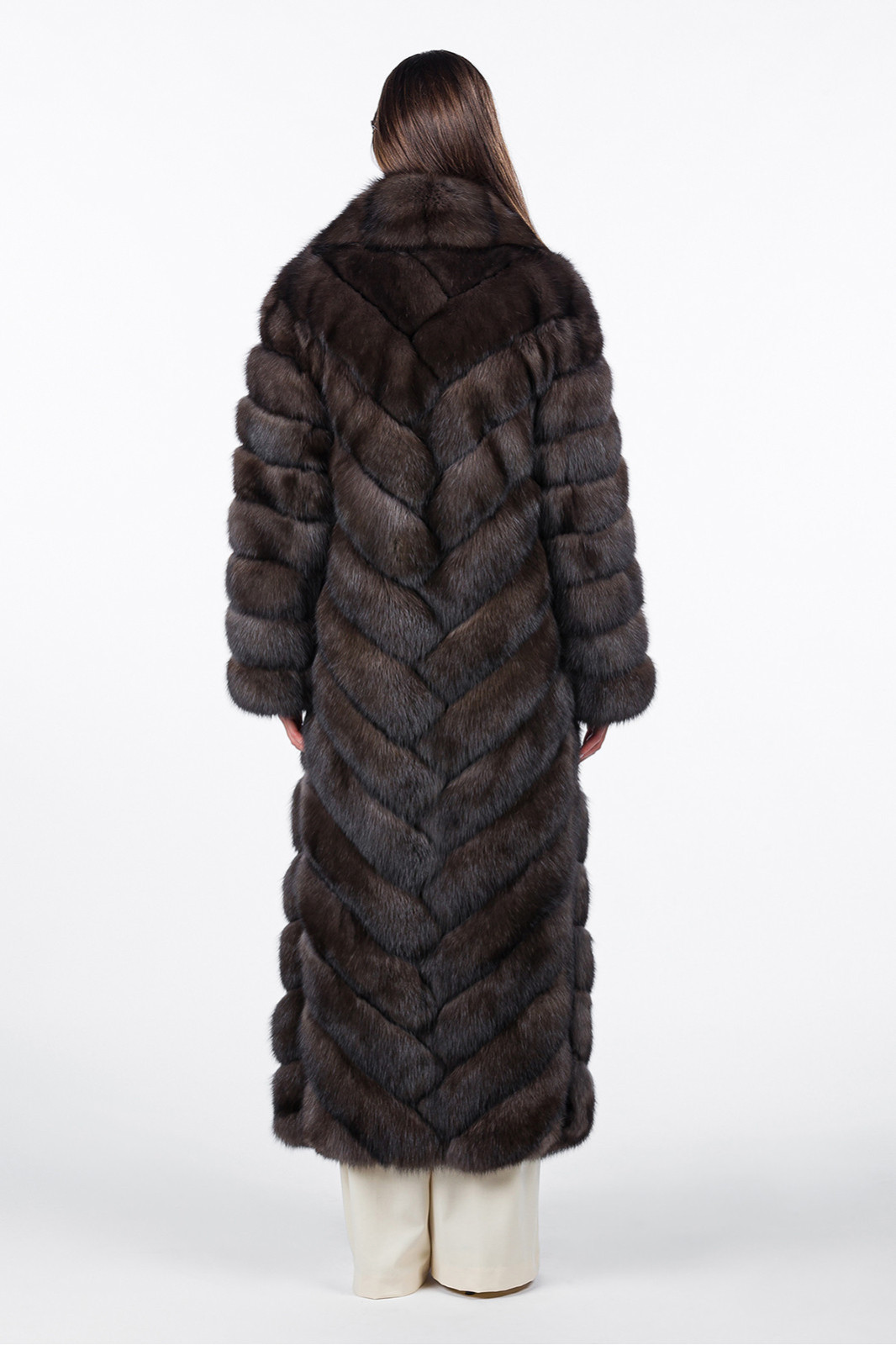 Long Sable Fur Coat Ragnell Shawl Collar Diagonal Pattern ( (1