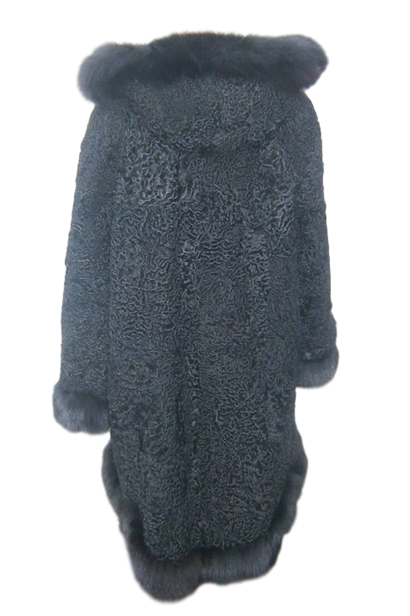 Black Persian Lamb Full Length Fox Trim Hood | SKANDINAVIK FUR