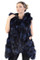 blue hooded fox fur vest with assymetric cut