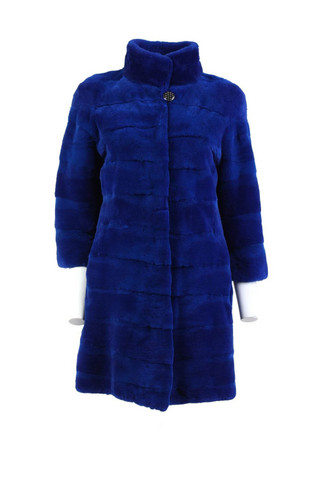 Blue Mink Fur Coat Knee Length Cropped Sleeves | SKANDINAVIK FUR
