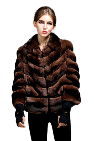Short Brown Chinchilla Fur Coat | SKANDINAVIK FUR