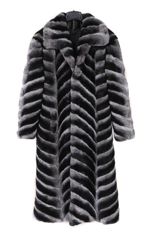 Mens full length rex rabbit fur coat dyed in chinchilla pattern