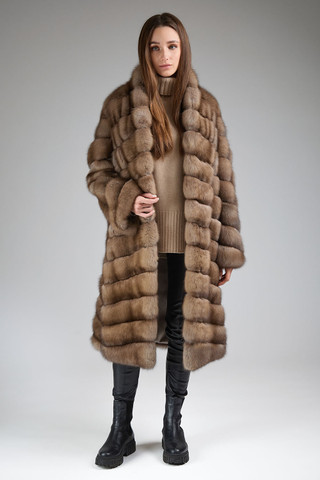Three-Quarter Length Light Brown Russian Sable Fur Coat with a