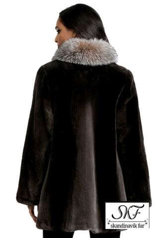 Mahogany Mink Fur Coat Crystal Fox Trim | SKANDINAVIK FUR
