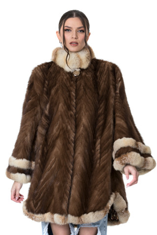 Brown mink fur coat with fox trim | SKANDINAVIK FUR