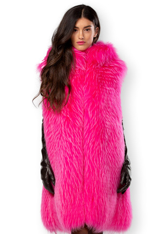 Fuchsia Hooded Fox Vest| SKANDINAVIK FUR