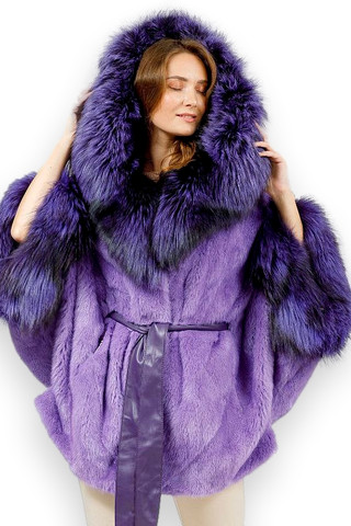 Lila Mink Fox Fur Cape Hooded | SKANDINAVIK FUR