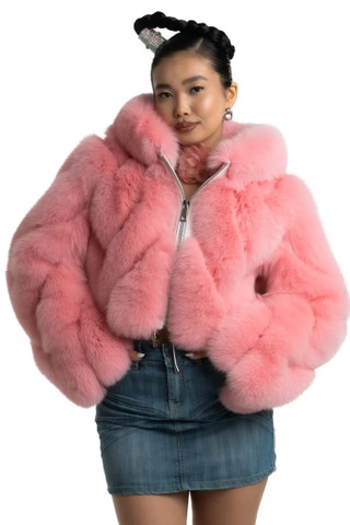 Pink Fox Fur Bolero Hooded | SKANDINAVIK FUR