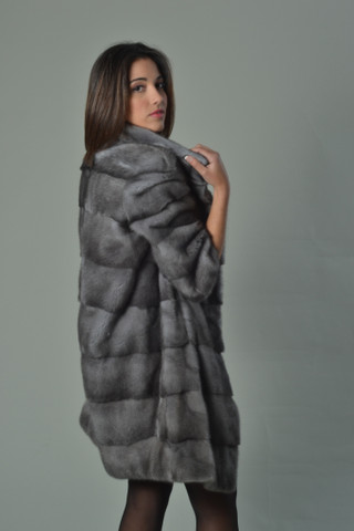 Sapphire Mink Fur Coat Short Sleeved Knee Length | SKANDINAVIK FUR