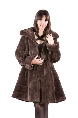Sheared Brown Beaver Coat Swing Style | SKANDINAVIK FUR