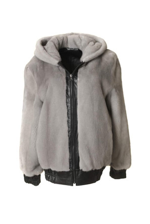 Mens reversible silver fox and leather bomber jacket