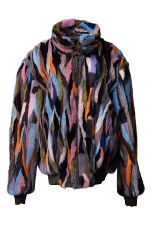 Chevron Multicolor Mink Fur Bomber  Jacket