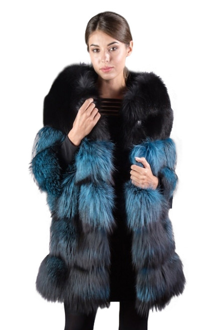 Blue Black Saga Fox Fur Coat 4/5 Sleeves | SKANDINAVIK FUR