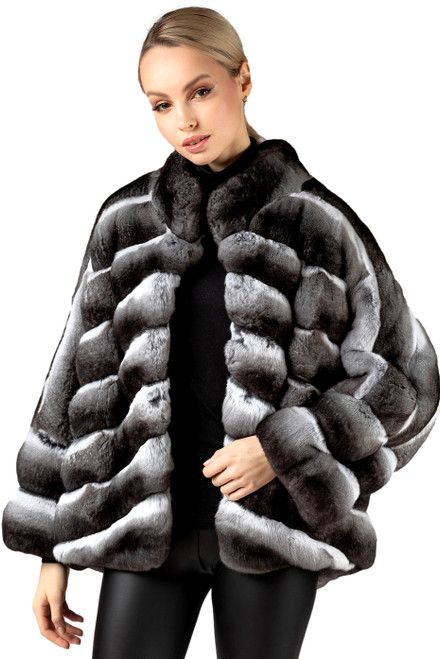 short chinchilla fur coat rounded colar| SKANDINAVIK FUR