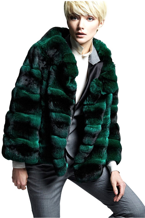 Emerald Green Chinchilla Fur Jacket