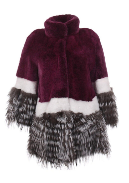 multicolor purple white silver fox and mink fur coat