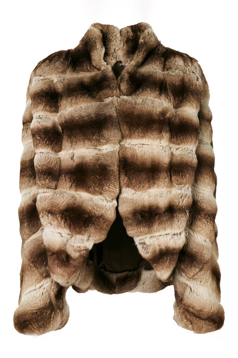Chinchilla Fur Jacket coffee cream with v cut on bottom hem Chinchilla Fur Jacket coffee cream with v cut on bottom hem