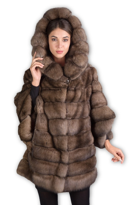 light brown russian sable fur coat hooded , with bell bottom sleeves , mid hip length light brown russian sable fur coat hooded , with bell bottom sleeves , mid hip length