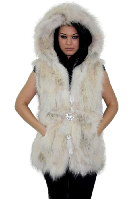 Off White  Fox Fur Vest Hooded