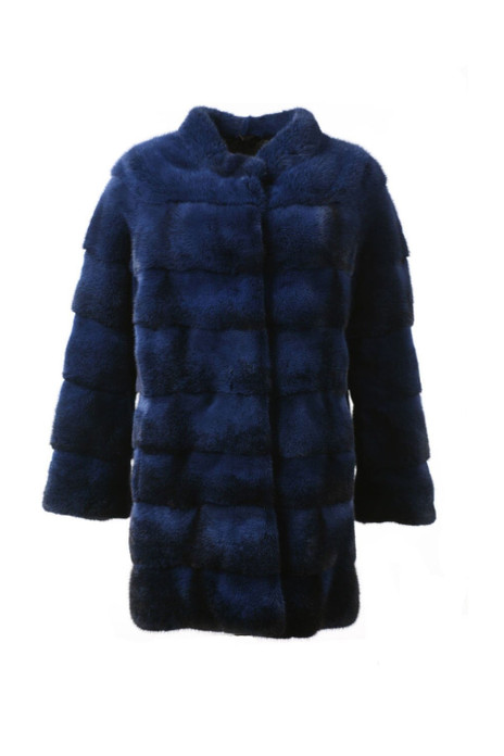 Blue Black Mink Fur Coat with Stand Up  Mink Collar