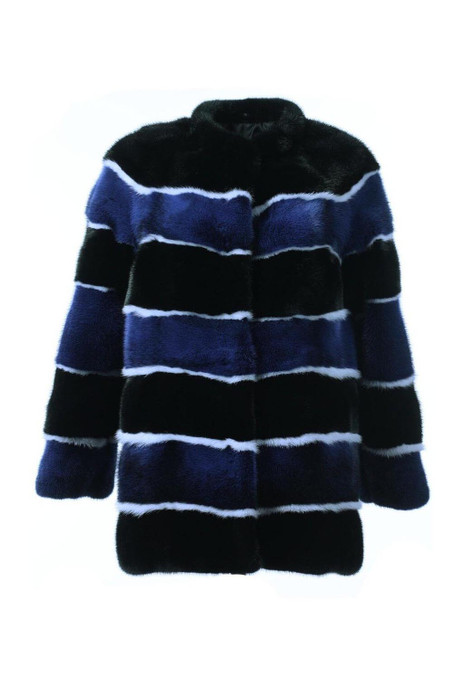 blue black white multicolor striped mink fur coat