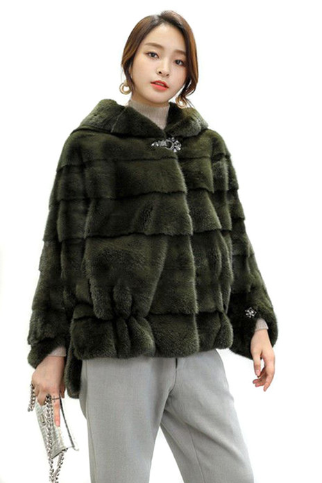 green mink fur coat with assymetric cut 