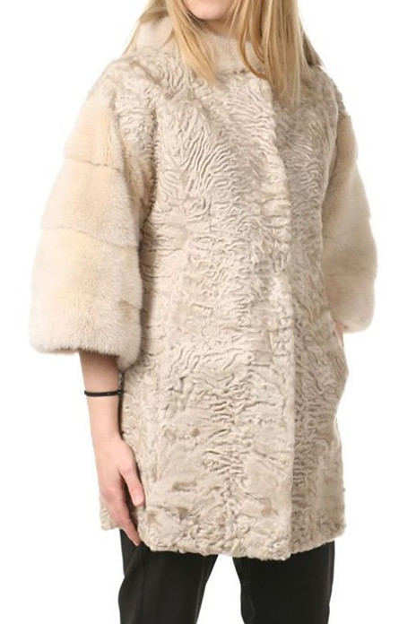 Beige  Swakara Lamb Fur Coat  Belladonna