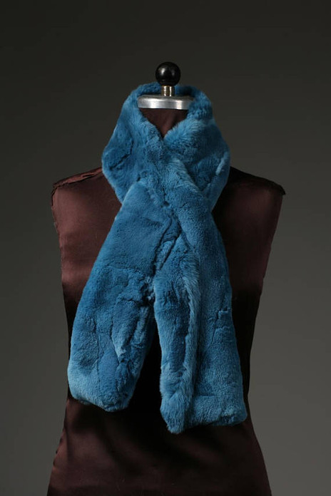 Teal Rex Rabbit Fur Scarf collar