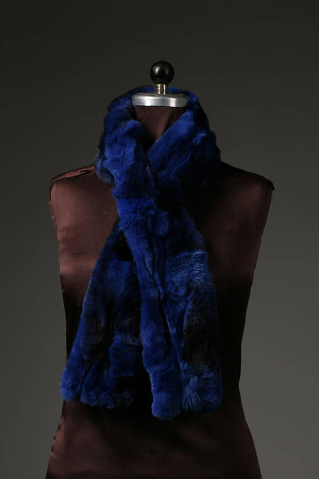 Blue Black Rex Rabbit Fur Scarf