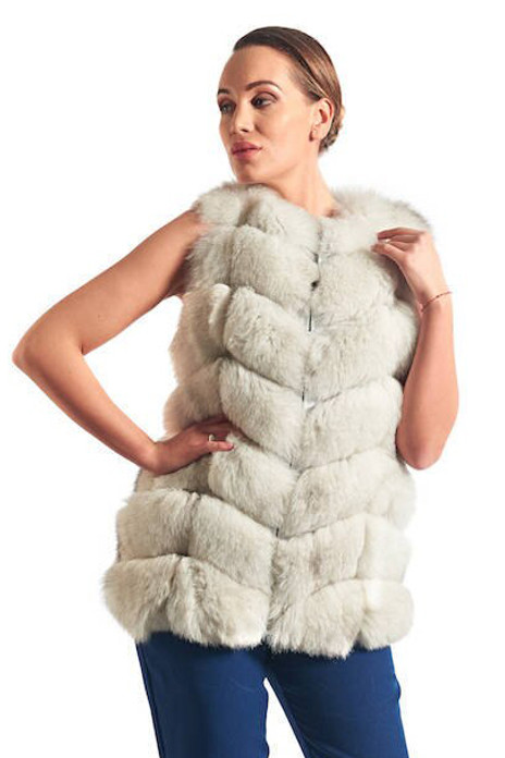 Off White Fox Fur Vest waist length skins sewn oblique