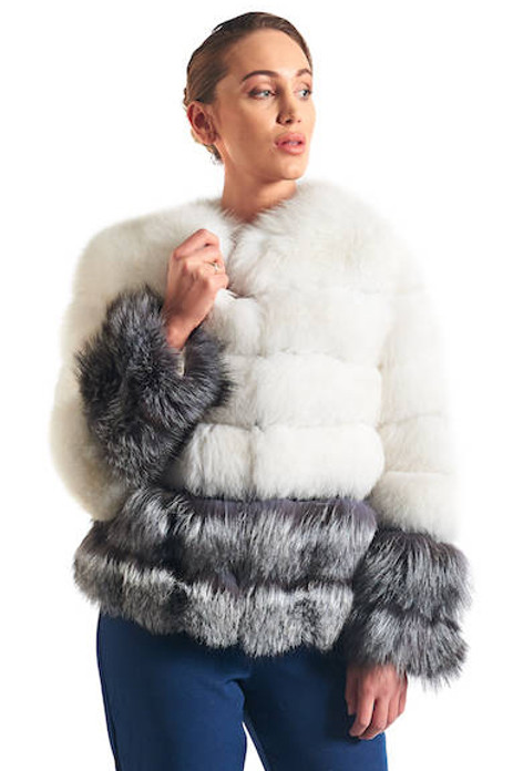 white and silver fox fur coat